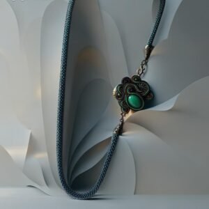 Sutažinis kaklo vėrinys su akmeniu