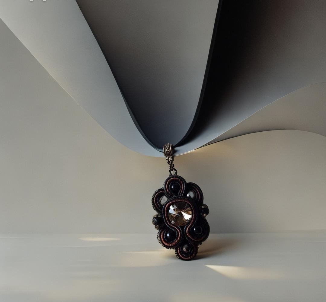 Trumpas sutažinis kaklo pakabukas